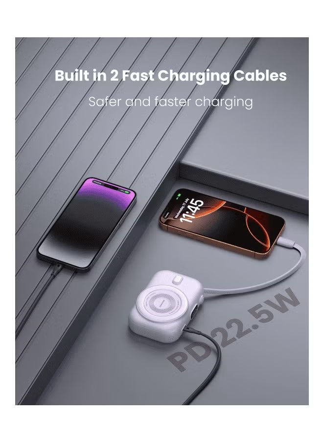 Moxedo Snap-On Wireless Charging Power Bank 8000mAh 15W PD Fast Charging Portable Charger with Built-in USB-C Cable - Purple - TUZZUT Qatar Online Shopping