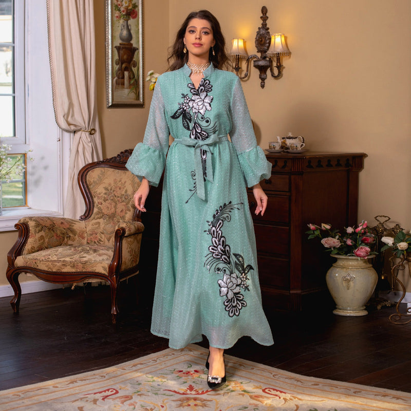Women's Long Sleeve Floral Sequins/Glitter Jalabiya Size M 379119