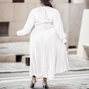 Womens Elegant Plus Size Crew Neck Pleated Maxi Dress Fall Winter Swing Dresses Casual Solid Color Long Sleeve Dress     92210707 - TUZZUT Qatar Online Shopping
