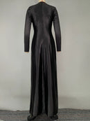 Bodycon Long Sleeves Pleated Split-Front Tied Waist Deep V-Neck Maxi Dresses 138058 - TUZZUT Qatar Online Shopping