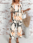 Round Neck All-Over Allover Print Elegant Commuting Jumpsuit In Summer    B278932 - TUZZUT Qatar Online Shopping