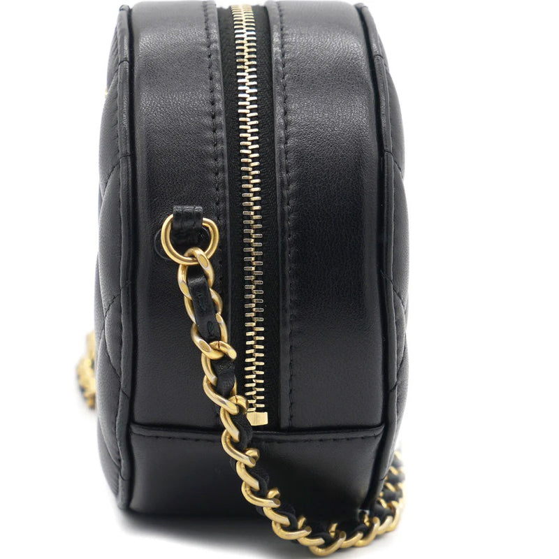 Round Clutch with Chain Lambskin Leather Black B9576 - TUZZUT Qatar Online Shopping