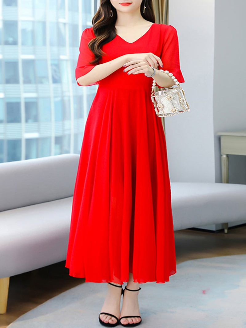 Women's Long Short Sleeve Tea Dresses 446803 - M