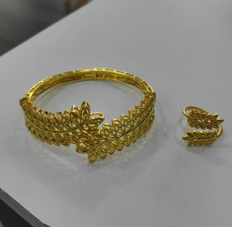 Luxury Leaf Open Wedding Bride Cuff Hand Decoration Bracelet and Ring Set 125804 - TUZZUT Qatar Online Shopping