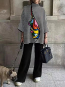 Fashion Art Striped Print Outfits Women Loose O Neck Pullover Tops  B190270 - TUZZUT Qatar Online Shopping