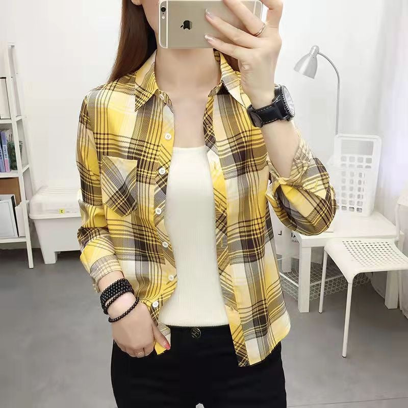 Women's Long Sleeve Checked Blouses XL 364376
