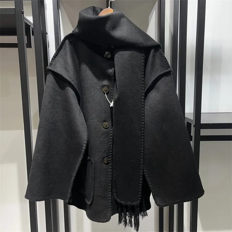 Women's High-end Wool Coat with Detachable Scarf  S5064055 - TUZZUT Qatar Online Shopping