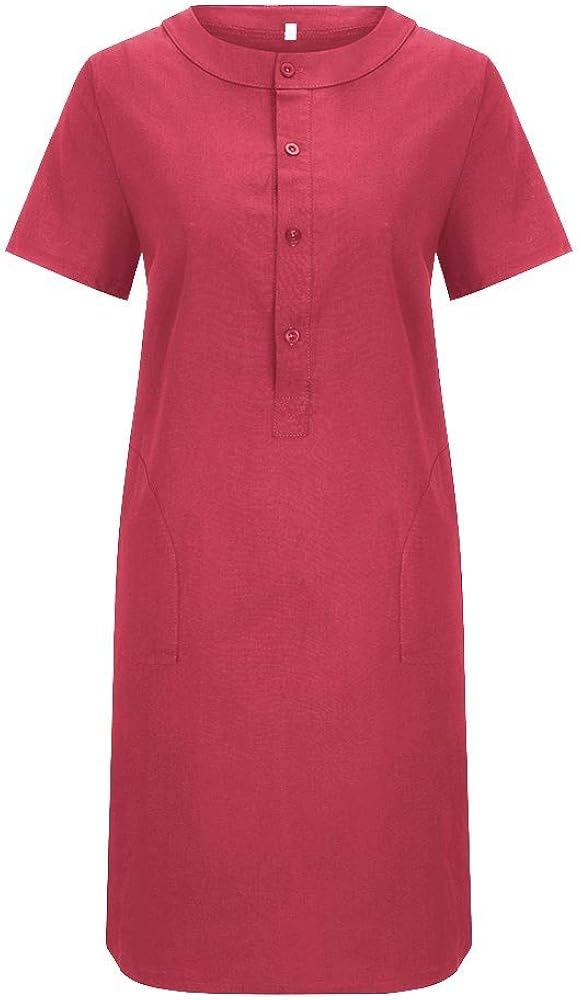 Women Collared Neck Short Sleeve Daily Button Down Shirt Dresses with Pocket B80963 Women Collared Neck Short Sleeve Daily Button Down Shirt Dresses with Pocket B80963