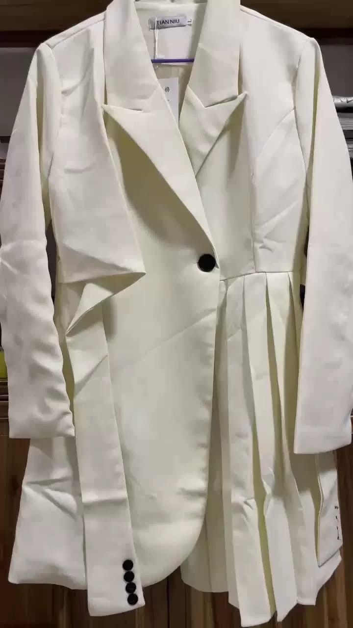 Female Lace Up Waist Long Sleeve Pleated Suit Dress S109348 Female Lace Up Waist Long Sleeve Pleated Suit Dress S109348