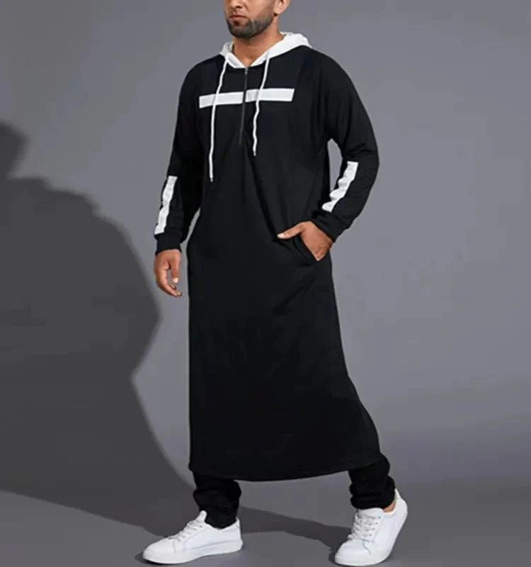 Muslim Men Jubba Thobe Dubai Kaftan Long Sweatshirts Islamic Arabic Hoodie Robe Casual Winter Male Clothing Hijab Ropa Hombre S3361944 - Tuzzut.com Qatar Online Shopping