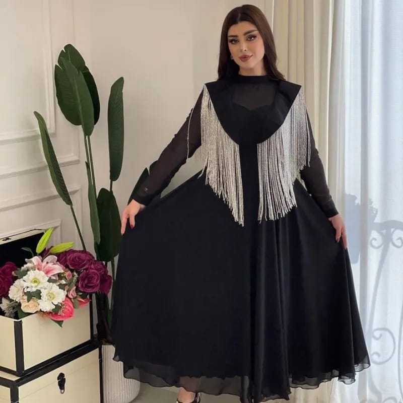 Women's new elegant temperament big swing sexy high waist fringe patchwork chiffon banquet evening dress S4824967 Women's new elegant temperament big swing sexy high waist fringe patchwork chiffon banquet evening dress S4824967