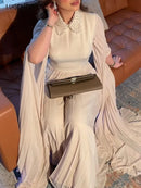 Women Pearl Chiffon Jumpsuits Temperament Slim Sexy Showing Chest High Waist Lapel Party Lady Wide-leg Pants Jumpsuit S4847217 - Tuzzut.com Qatar Online Shopping