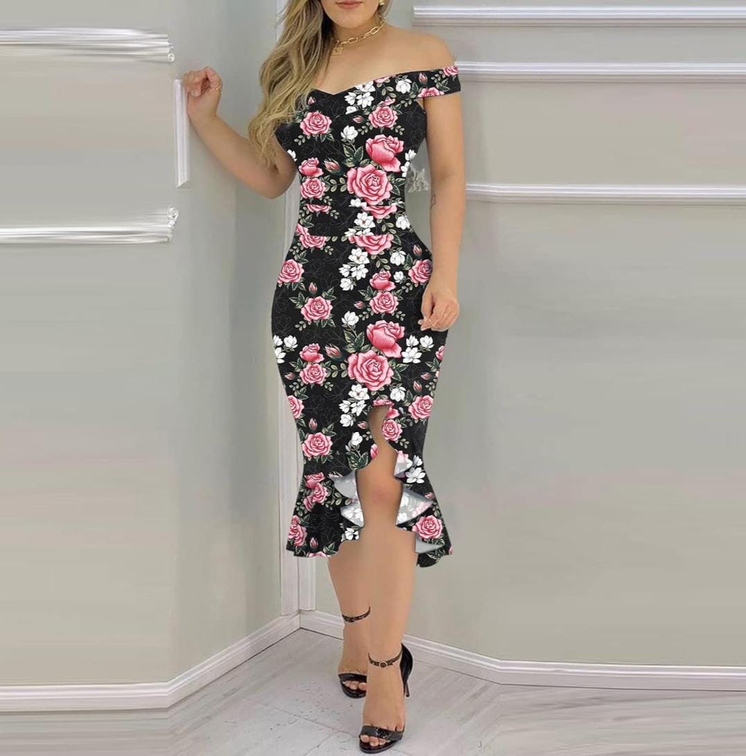 Fashion Women's Short-Sleeved Side Slit Solid Colour Dress 494153 Fashion Women's Short-Sleeved Side Slit Solid Colour Dress 494153