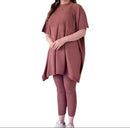 Women's Sweaters 2 Piece Set Short Sleeve Split Sweaters Loose Elastic Waist Pants   B197683 - TUZZUT Qatar Online Shopping