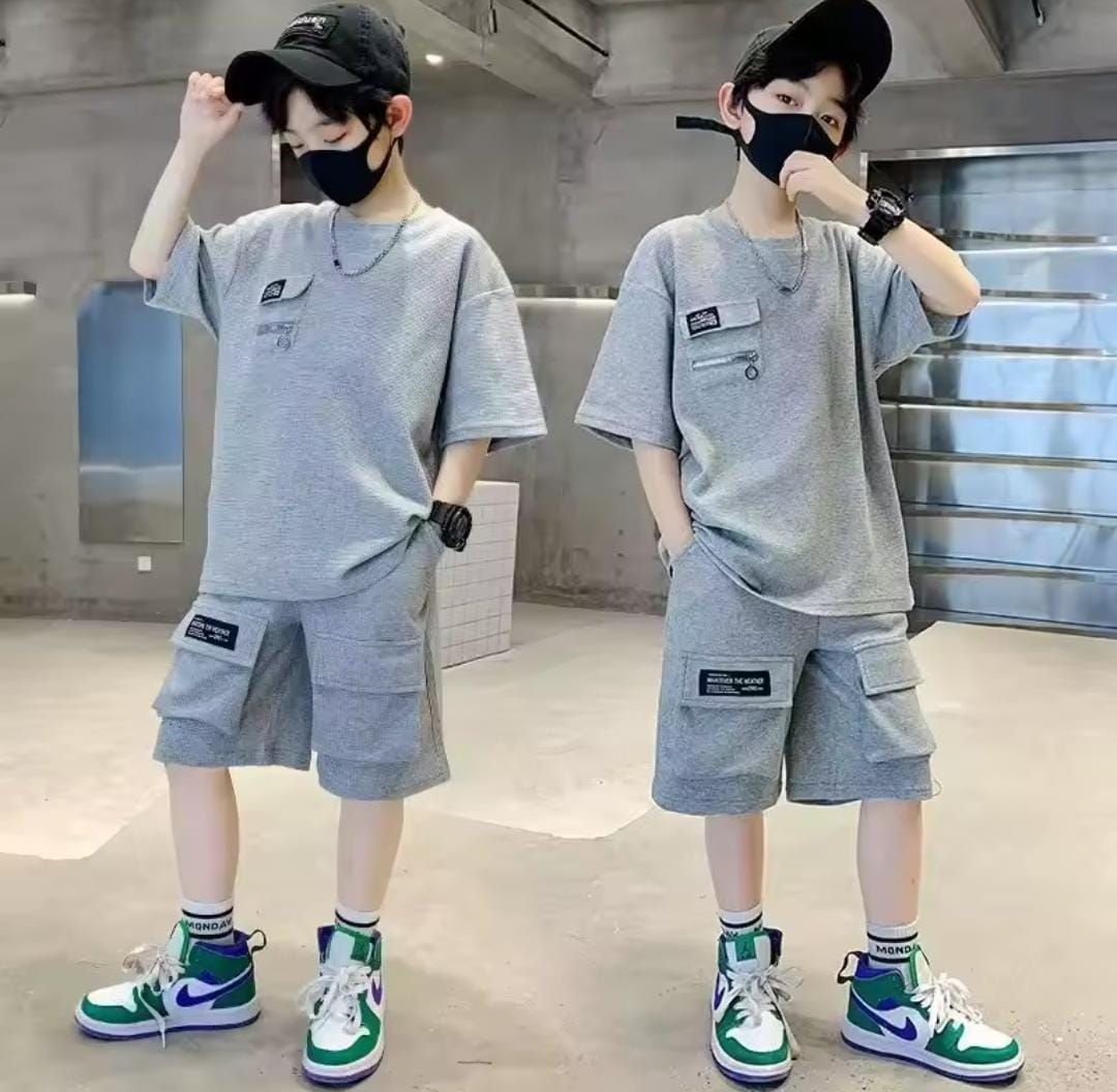 Kids Casual Black T-shirt + Pocket Short Pant Set 1659209 Kids Casual Black T-shirt + Pocket Short Pant Set 1659209