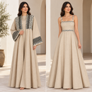 Women’s Beige Printed Open Robe & Maxi Dress Set-D12