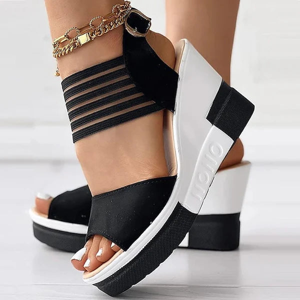Black Wedge Sandals with Strappy Black 7009 Black Wedge Sandals with Strappy Black 7009