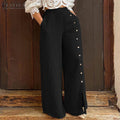 ZANZEA Femme Casual Wide Leg Pants Spring Women Elastic Loose Trousers Work Palazzo Solid Fashion Buttons Pantalon Oversize S4075654 - Tuzzut.com Qatar Online Shopping