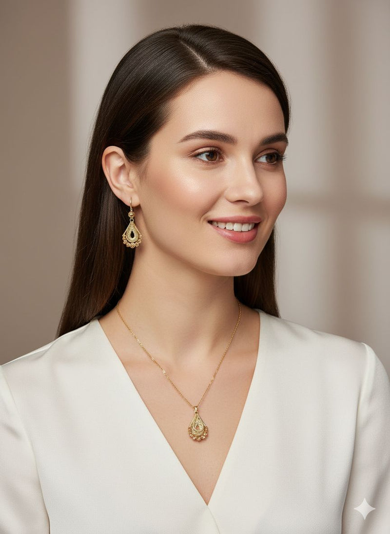 Regal Gold Filigree Necklace and Earring Set B-11207 - TUZZUT Qatar Online Shopping