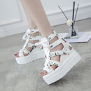 Women Floral Graphic Lace-Up Front Wedge Summer Sandals - Tuzzut.com Qatar Online Shopping