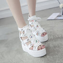 Women Floral Graphic Lace-Up Front Wedge Summer Sandals - Tuzzut.com Qatar Online Shopping