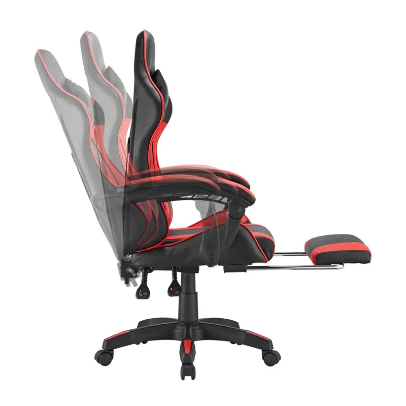 Red Gaming Chair With Lumbar Support & Footrest – Reclinable Racing Style Office Executive Seat