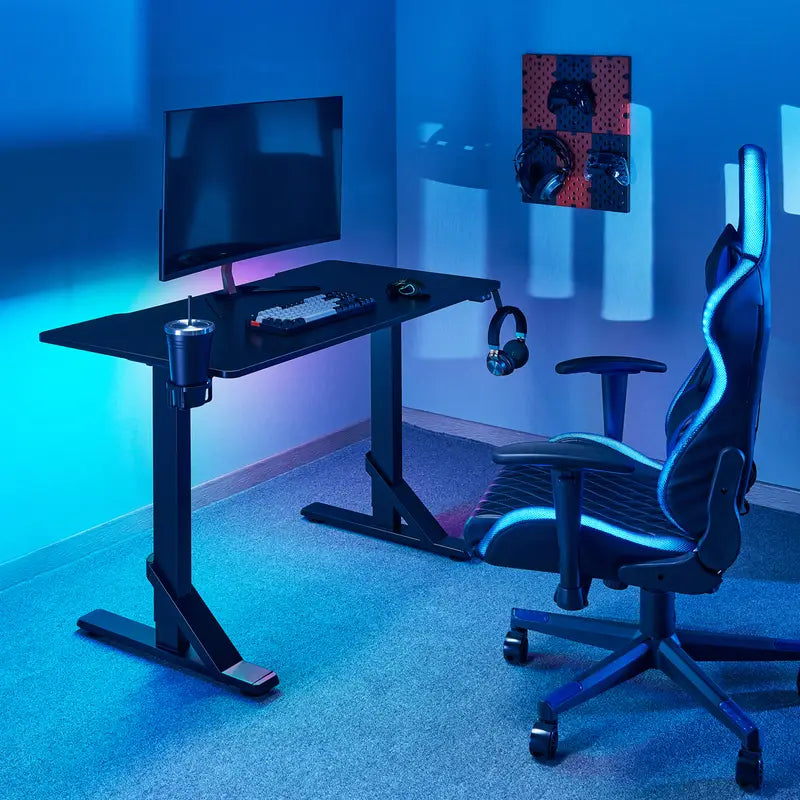 Heavy Duty Gaming Desk with RGB Ambient Lighting, Cup Holder and Headphone Hook SH-GMD11-1 Heavy Duty Gaming Desk with RGB Ambient Lighting, Cup Holder and Headphone Hook SH-GMD11-1