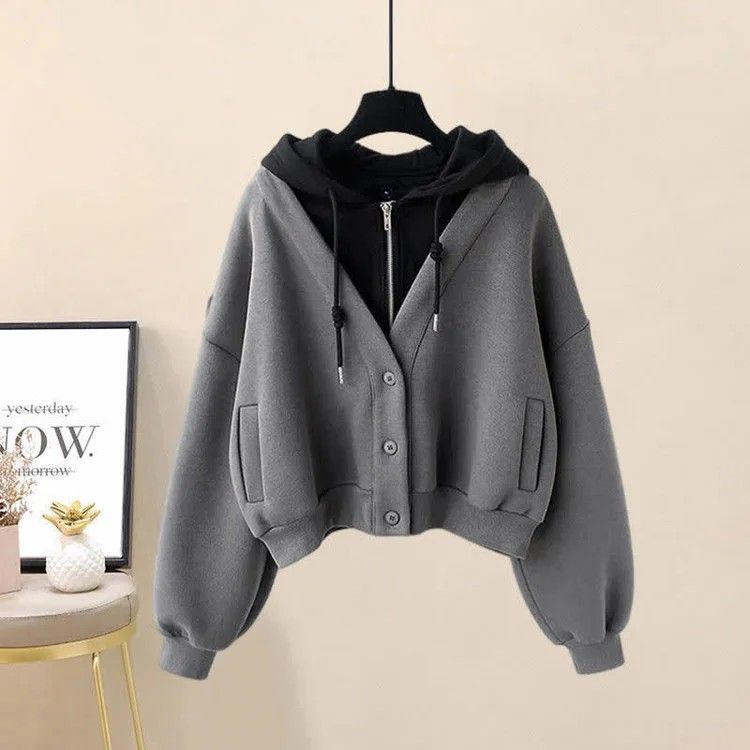 Colourblock Zipper Button Hoodie Top 58214 - TUZZUT Qatar Online Shopping