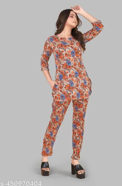 Women's Cotton Polyester Mix Fabric Printed Night suit Pajama Co-Ord Set - VKT1000