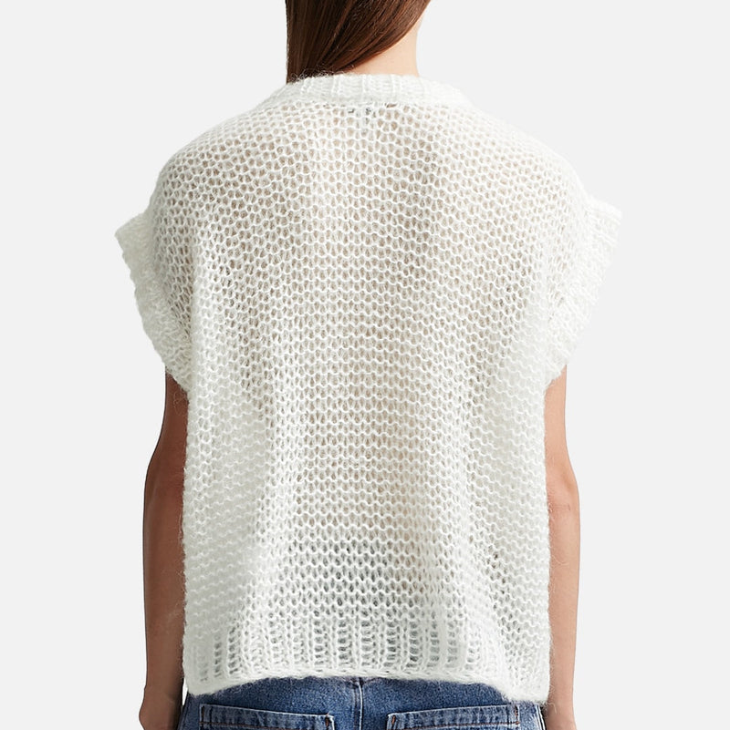 Off-White Knit Cap-Sleeve Top/Sweater 2528