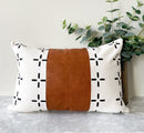 Black & White Print with Brown Vegan Leather Cushion Cover CC0001 - TUZZUT Qatar Online Shopping