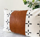 Black & White Print with Brown Vegan Leather Cushion Cover CC0001 - TUZZUT Qatar Online Shopping