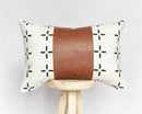 Black & White Print with Brown Vegan Leather Cushion Cover CC0001 - TUZZUT Qatar Online Shopping