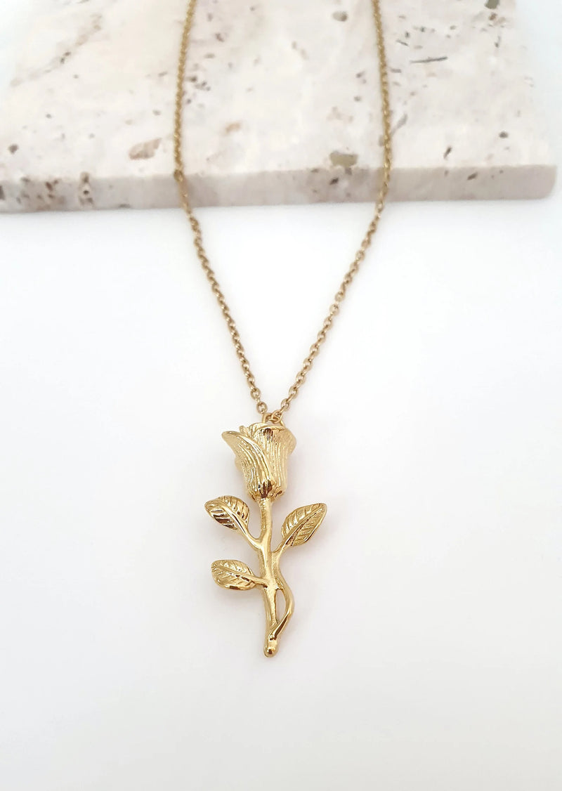 Rose Flower Pendant Necklace, Stainless Steel Men Necklace X4935817 - TUZZUT Qatar Online Shopping