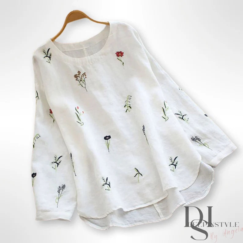 Flower Embroidered Tunic Women's Top Vintage Blouse Long Sleeve Shirts  S4100377 - Tuzzut.com Qatar Online Shopping