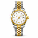 Elegant Two-Tone Silver & Gold Analog Wristwatch with White Dial RLX444