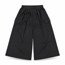 Women's Black Skirt-Style Wide-Leg Pants with Side Cargo Pockets KU457