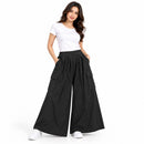 Women's Black Skirt-Style Wide-Leg Pants with Side Cargo Pockets KU457