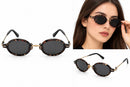 Retro Oval Sunglasses with Dark Lenses & Gold-Tone Metal Frame – Unisex AS342