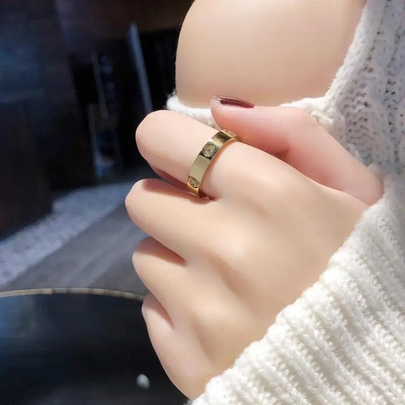 Love Ring Gold Stainless Steel Ring With Stone Crystal For Women Finger Band Birthday Present Luxury Brand Jeweley - Tuzzut.com Qatar Online Shopping