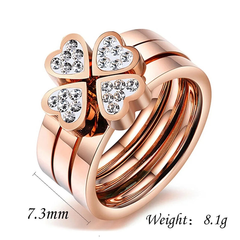 Gorgeous Three Ring Set For Women High Quality Stainless Steel three colors Crystal Clover Ring With crystals - Tuzzut.com Qatar Online Shopping