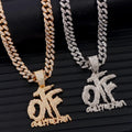 Bling Iced Out  OTF Letter Pendant Cuban Necklace for Women Men Shiny Rhinestone Zircon Tennis Chain Necklace Hip Hop Jewelry - Tuzzut.com Qatar Online Shopping