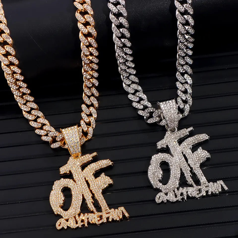 Bling Iced Out OTF Letter Pendant Cuban Necklace for Women Men S4816148 Bling Iced Out OTF Letter Pendant Cuban Necklace for Women Men S4816148