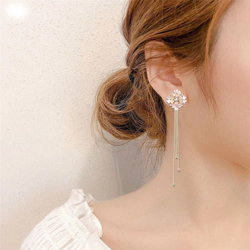 New Style Silver Needle Earrings High-end Flower Temperament Female Wild Earrings Korean Long Tassel Earrings Ladies - Tuzzut.com Qatar Online Shopping