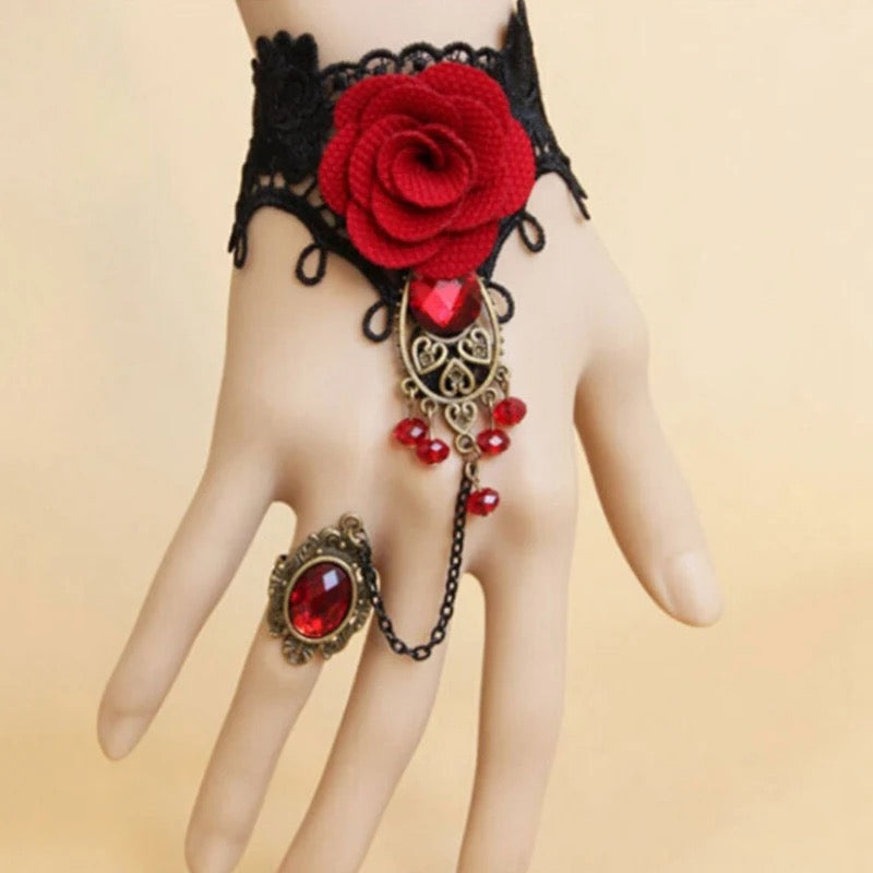 Rose Bracelets Steampunk Gothic Style Lace Bracelet Vampire Black Cosplay Costume Prop Ladies Bangles Jewelry - Tuzzut.com Qatar Online Shopping