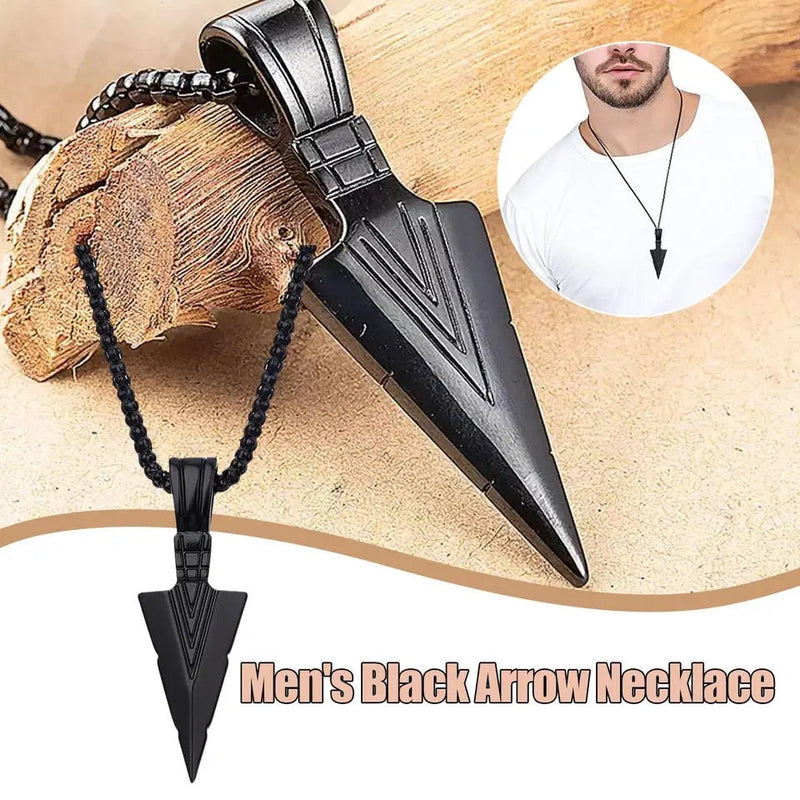 Men's Long Necklace Metale Triangle Shape Black Arrow Necklace Pendant Jewelry Chain For Men Hip Hop Party - Tuzzut.com Qatar Online Shopping
