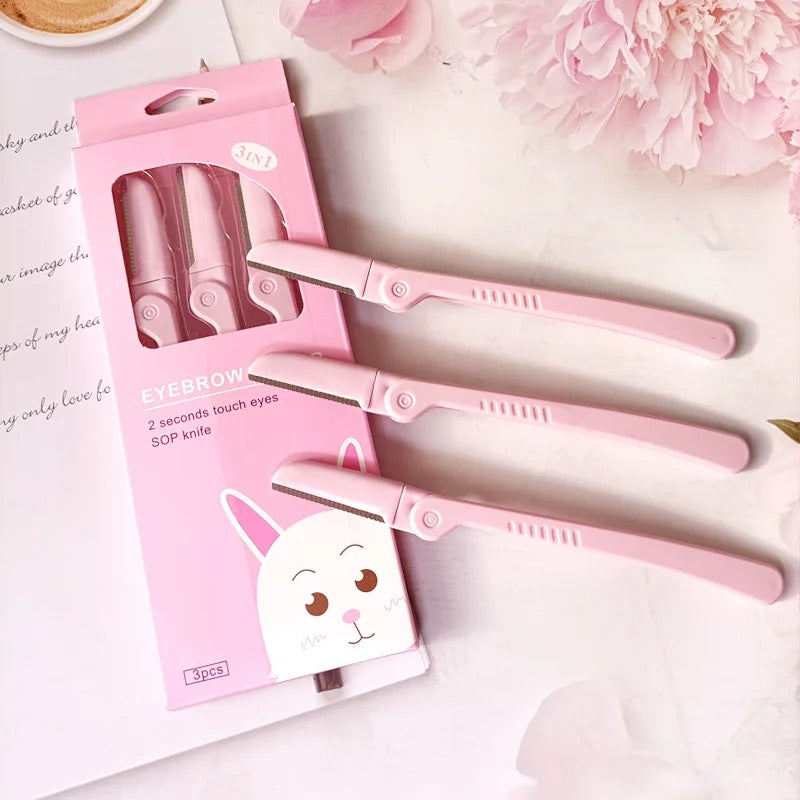 Cute Pink Bunny Eyebrow Knifes- Eyebrow Razor- 3pcs