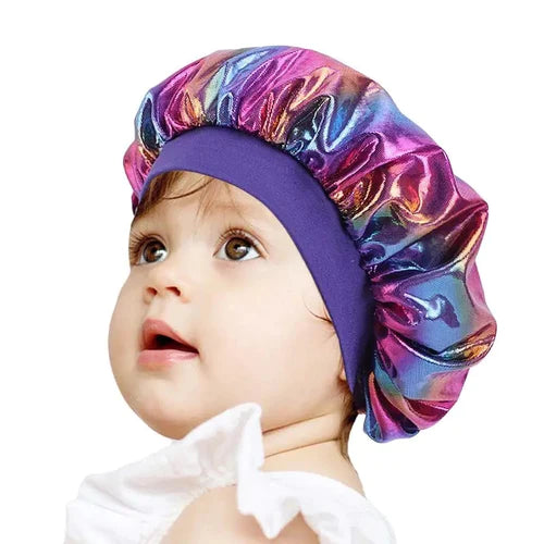 Holographic Satin Nightcap Wide Band Sleep Cap Bonnet Hat for Frizzy Natural Hair Curly Hair Loss S4583089 - Tuzzut.com Qatar Online Shopping