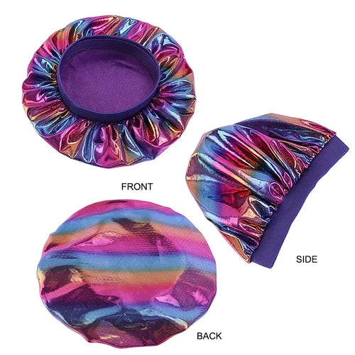 Holographic Satin Nightcap Wide Band Sleep Cap Bonnet Hat for Frizzy Natural Hair Curly Hair Loss S4583089 - Tuzzut.com Qatar Online Shopping