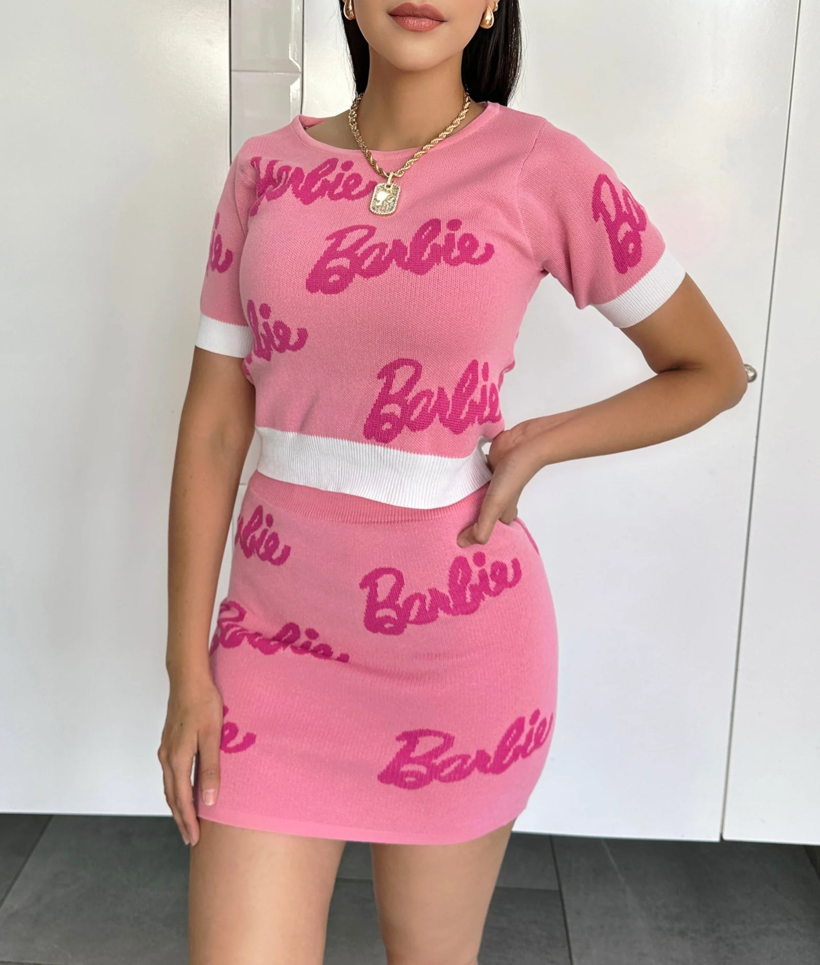 Fashion Letter Knit Top + Short Skinny Mini Skirt S5000501 Fashion Letter Knit Top + Short Skinny Mini Skirt S5000501